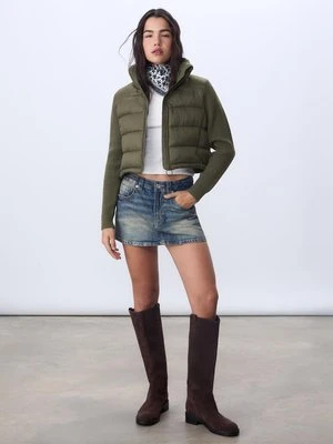 Stradivarius Pikowana kurtka z trykotowymi rękawami  Khaki