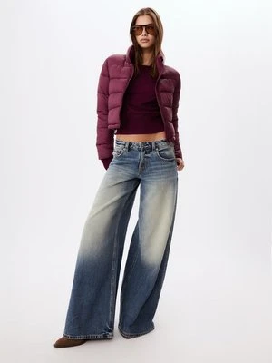 Stradivarius Kurtka puchowa z wysokim kołnierzem  Wiśniowy