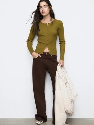 Stradivarius Kurtka z dzianiny prążkowanej na guziki  Zielony