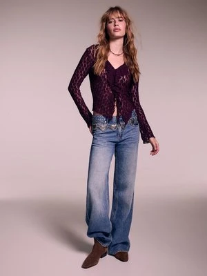 Stradivarius Kurtka z falbankami z koronki  Fioletowy