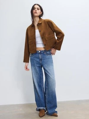 Stradivarius Kurtka z kieszeniami ze sztucznego zamszu  Jasny wielbłądzi