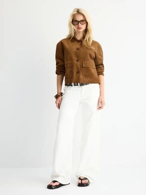 Stradivarius Kurtka z kieszeniami ze sztucznego zamszu  Jasny wielbłądzi