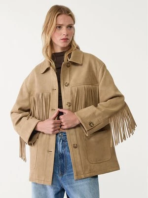 Zdjęcie produktu Stradivarius Kurtka ze sztucznego zamszu z frędzlami  Kamień