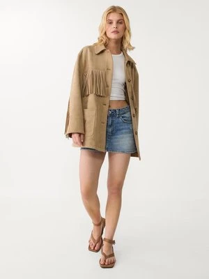 Zdjęcie produktu Stradivarius Kurtka ze sztucznego zamszu z frędzlami  Kamień