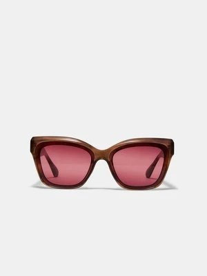 Stradivarius Kwadratowe okulary przeciwsłoneczne z żywicy z kolorowymi szkłami  Brązowy