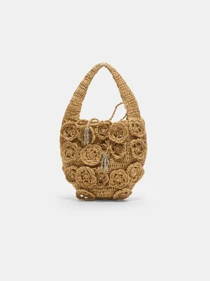 Stradivarius Kwiatowa torebka na ramię w stylu rafii  Ecru