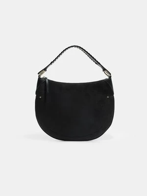 Stradivarius Torebka z efektem zamszu z łączoną plecioną rączką  Czarny