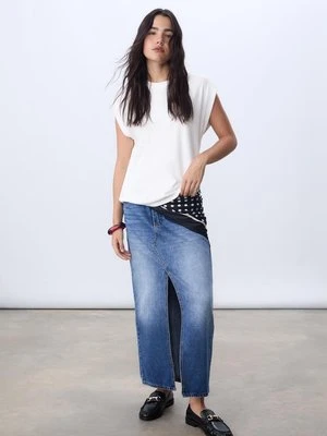 Stradivarius Spódnica midi z denimu  ŚREDNI NIEBIESKI DENIM