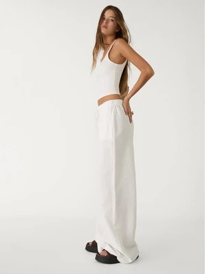 Stradivarius Lniane spodnie wide leg  Biały