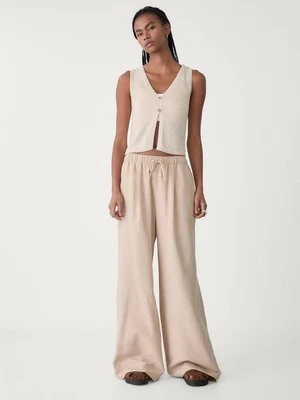Stradivarius Lniane spodnie wide leg  Kamień