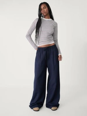 Stradivarius Lniane spodnie wide leg  Morski