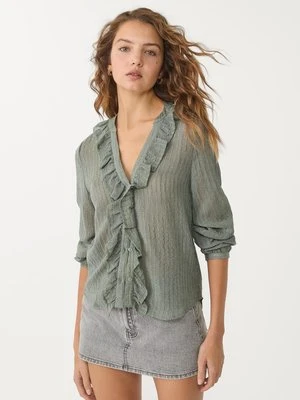 Stradivarius Luźna koszula z falbanami  Khaki