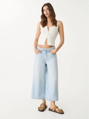 Stradivarius Luźne jeansy culotte z paskiem  Niebieski denim