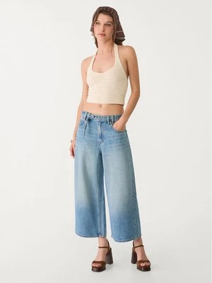 Stradivarius Luźne jeansy culotte z paskiem  Średni niebieski