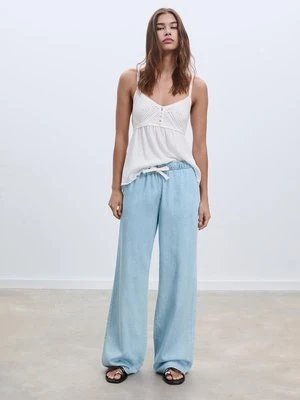 Stradivarius Długie spodnie typu palazzo denim  ŚREDNIOJASNY NIEBIESKI DENIM
