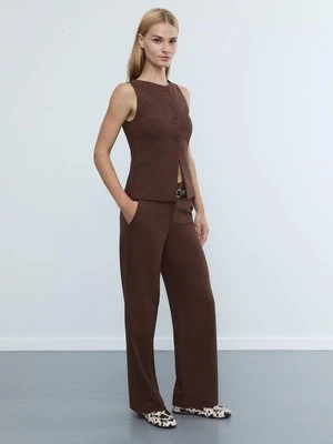 Stradivarius Luźne proste spodnie eleganckie z paskiem  Brązowy