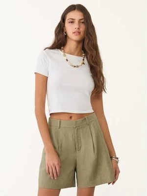 Stradivarius Luźne spodenki z mieszanki lnu z zakładkami  Khaki