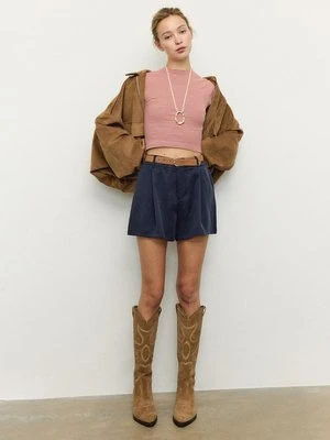 Stradivarius Luźne spodenki z paskiem  Ciemnomorski