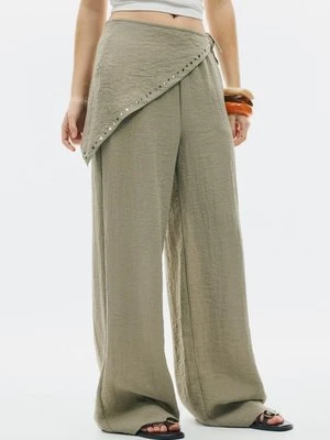 Stradivarius Luźne spodnie z apaszką  Szary