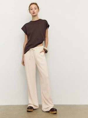 Stradivarius Luźne spodnie z efektem lnu  Kamień