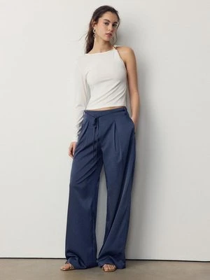 Stradivarius Luźne spodnie z efektem marszczenia i wiązaniem  Morski