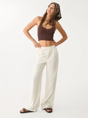 Stradivarius Luźne spodnie z lnem i wiązaniem  Ecru