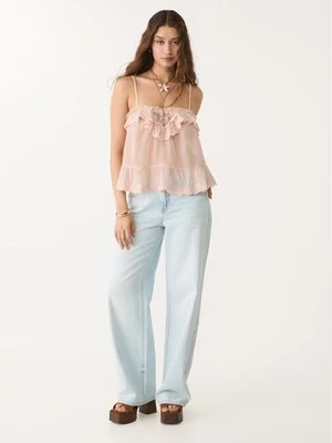 Stradivarius Luźny top na ramiączkach z koronką  Pastelowy róż