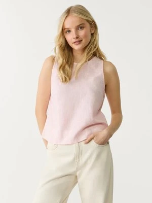 Stradivarius Luźny top typu bokserka z mieszanki lnu w paski  Pudrowy róż