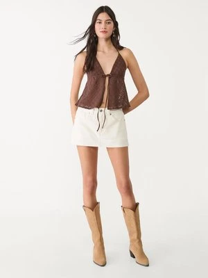 Stradivarius Luźny top z ażurowej dzianiny  Brązowy