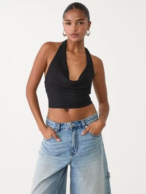 Stradivarius Luźny top z dekoltem halter  Czarny