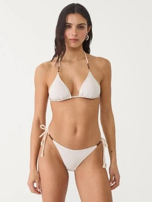 Stradivarius Majtki od bikini ze sznurkami i haftami  Ecru