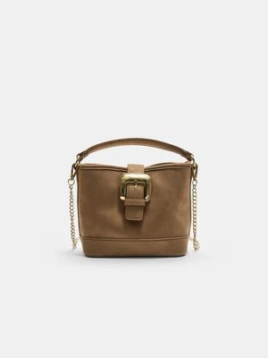 Stradivarius Mała torebka bucket ze sprzączką  Karmelowy