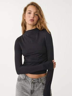 Stradivarius Marszczona koszulka z długim rękawem  Czarny