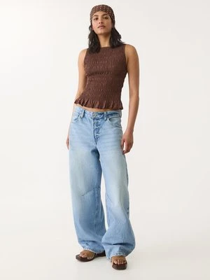 Stradivarius Marszczona koszulka z falbanami  Brązowy