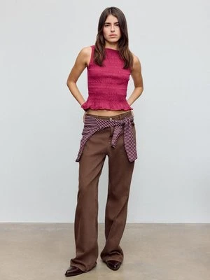 Stradivarius Marszczona koszulka z falbanami  Burgundowy