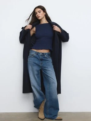 Stradivarius Marszczona koszulka z falbanami Morski