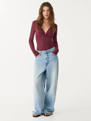 Stradivarius Marszczone body z dekoltem w serek  Purpurowy