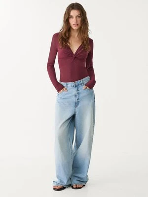 Stradivarius Marszczone body z dekoltem w serek  Purpurowy