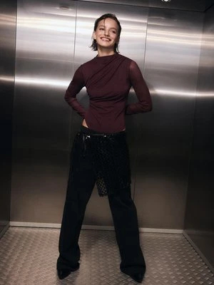 Stradivarius Marszczone body z tiulu  Fioletowy