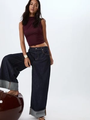 Stradivarius Marszczony T-shirt z tiulu  Fioletowy