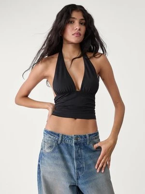 Stradivarius Marszczony top z dekoltem halter  Czarny