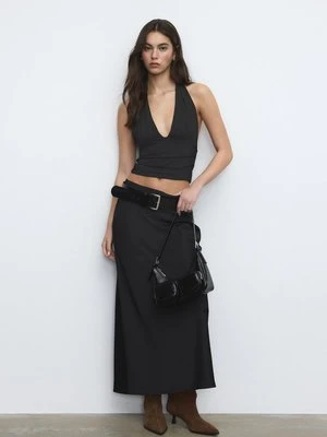 Stradivarius Marszczony top z dekoltem halter  Czarny