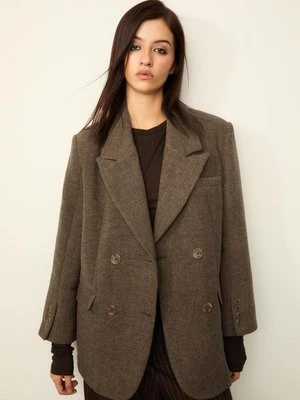 Stradivarius Marynarka oversize w jodełkę, dwurzędowa  Jasny wielbłądzi