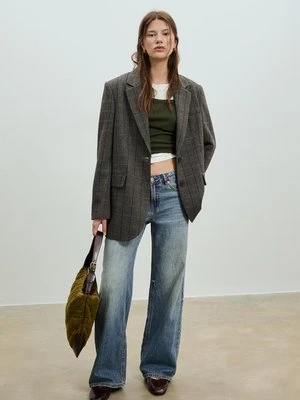 Stradivarius Marynarka oversize w kratę  Ciemnoszary