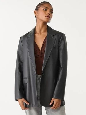 Stradivarius Marynarka regular fit ze sztucznej skóry  Czarny