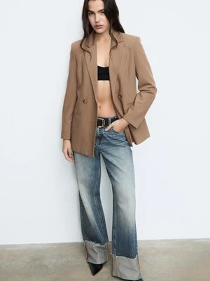 Stradivarius Marynarka slim fit dwurzędowa  Jasny wielbłądzi