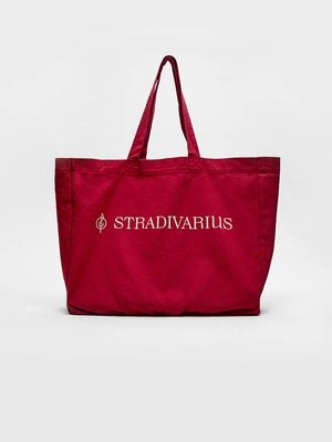 Stradivarius Materiałowa torba shopper  Wiśniowy