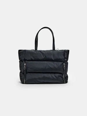 Stradivarius Materiałowa torba shopper z suwakami  Czarny
