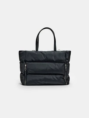 Stradivarius Materiałowa torba shopper z suwakami  Czarny