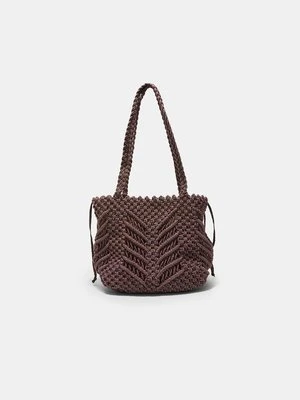 Stradivarius Metaliczna szydełkowa torba shopper  Brązowy